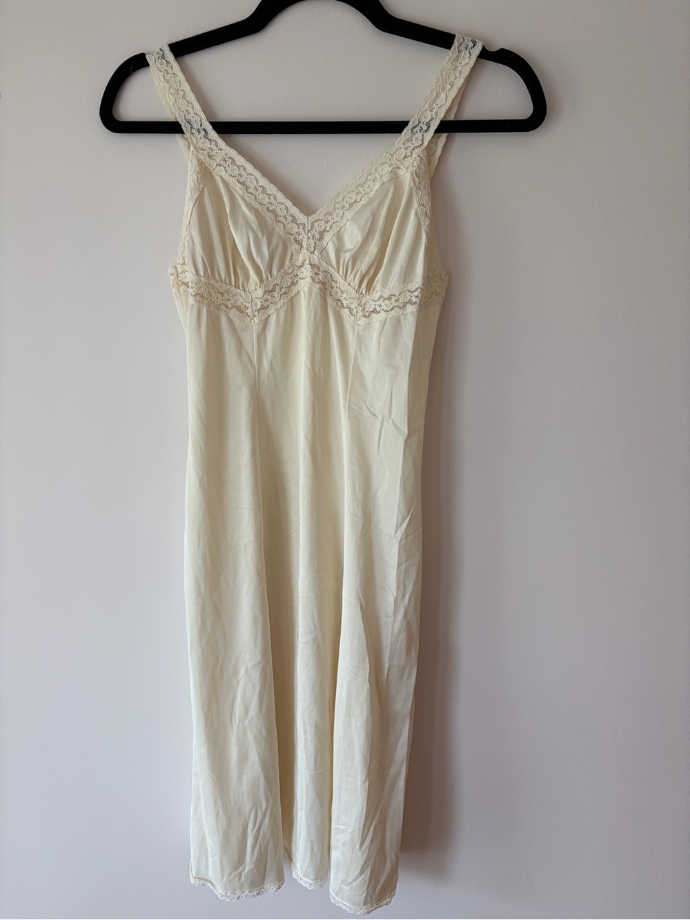 Vintage Classic Lace-Trim Slip Dress Cream - French maid